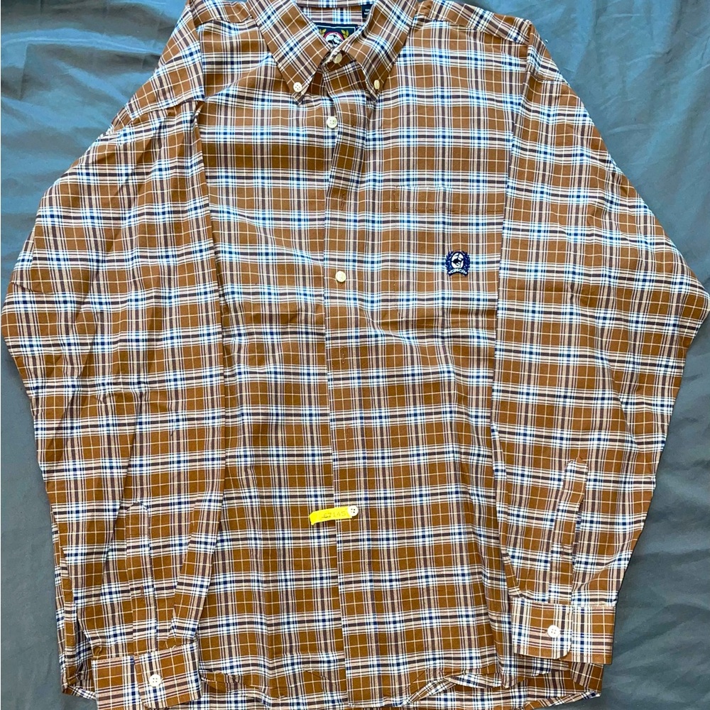 Cinch Button Up Brown Plaid Western Men’s Cotton L/S Shirt Size Large